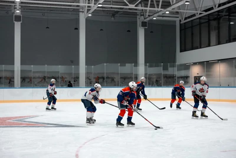 NHL players from Canadian teams facing off on the ice in a packed arena