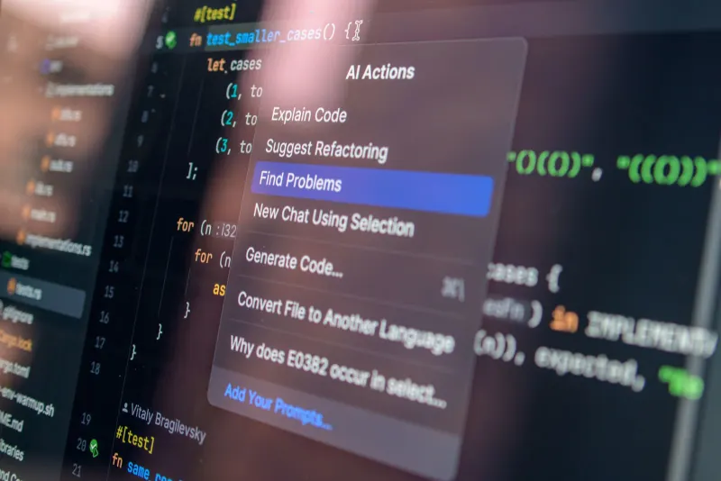 Lines of code on a screen with AI-themed graphics, illustrating the Model Context Protocol